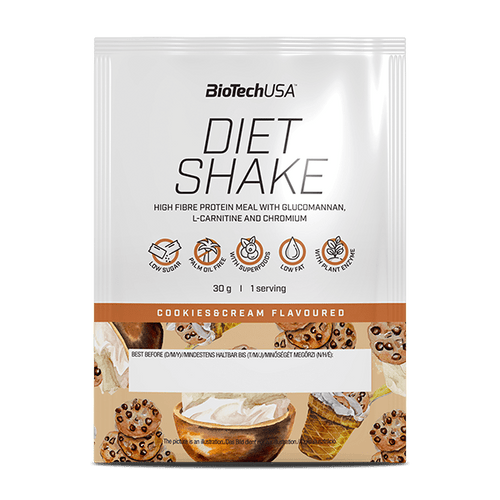 BioTechUSA Diet Shake ballaststoffreiches Eiweißgetränkepulver mit niedrigem Fettgehalt, mit Super-Lebensmitteln, frei von Palmöl.