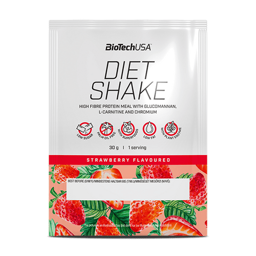 BioTechUSA Diet Shake ballaststoffreiches Eiweißgetränkepulver mit niedrigem Fettgehalt, mit Super-Lebensmitteln, frei von Palmöl.